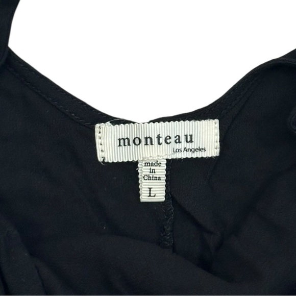 Anthropologie Monteau Los Angeles Black Boho Tassle Sleeve Blouse - Size Large - Picture 2 of 6